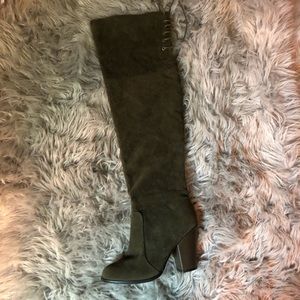 Over the knee, olive green boots